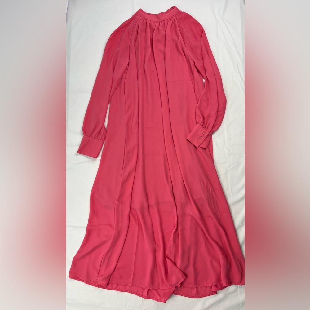 H&M Pink Mock Neck Long Sleeve Lined Midi Dress Size 4 Elegant Flowy Fit